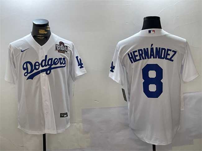 Mens Los Angeles Dodgers #8 Enrique Hernandez White 2024 World Series Cool Base Stitched Baseball Jersey